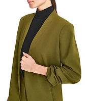 DKNY by Donna Karan Scuba Crepe Ruched 3/4 Ruched Sleeve Open Front Jacket