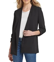 DKNY by Donna Karan Scuba Crepe Ruched 3/4 Ruched Sleeve Open Front Jacket