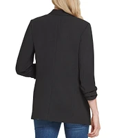 DKNY by Donna Karan Scuba Crepe Ruched 3/4 Ruched Sleeve Open Front Jacket