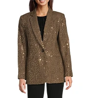 DKNY by Donna Karan Sequin Herringbone Notch Lapel 1-Button Blazer