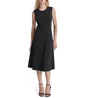 DKNY by Donna Karan Sequin Knit Scoop Neck Sleeveless Flounce Hem Midi Dress