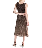 DKNY by Donna Karan Sequin Sweetheart Cowl Neck Sleeveless Midi Dress