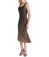 DKNY by Donna Karan Sequin Sweetheart Cowl Neck Sleeveless Midi Dress