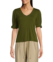 DKNY by Donna Karan Short Sleeve Gem Embellished V-Neck Top