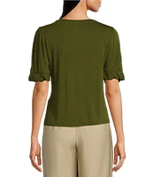 DKNY by Donna Karan Short Sleeve Gem Embellished V-Neck Top