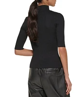 DKNY by Donna Karan Short Sleeve Mock Neck Ribbed Knit Top