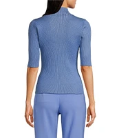 DKNY by Donna Karan Short Sleeve Mock Neck Ribbed Knit Top