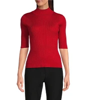 DKNY by Donna Karan Short Sleeve Mock Neck Ribbed Knit Top