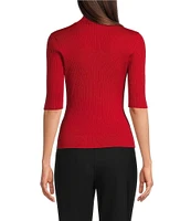 DKNY by Donna Karan Short Sleeve Mock Neck Ribbed Knit Top