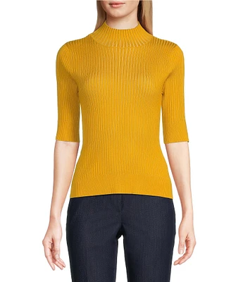 DKNY by Donna Karan Short Sleeve Mock Neck Ribbed Knit Top