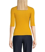 DKNY by Donna Karan Short Sleeve Mock Neck Ribbed Knit Top