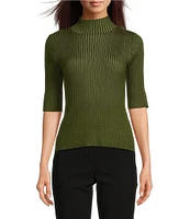 DKNY by Donna Karan Short Sleeve Mock Neck Ribbed Knit Top