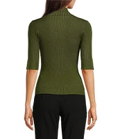 DKNY by Donna Karan Short Sleeve Mock Neck Ribbed Knit Top