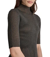 DKNY by Donna Karan Short Sleeve Mock Neck Ribbed Knit Top