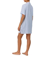 DKNY Short Sleeve Woven Button-Front Seersucker Striped Nightshirt