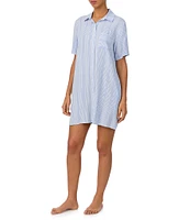 DKNY Short Sleeve Woven Button-Front Seersucker Striped Nightshirt