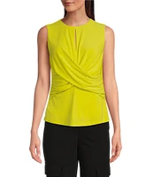 DKNY by Donna Karan Sleeveless Jersey Knit Crew Neck Criss Cross Bodice Sleeveless Top