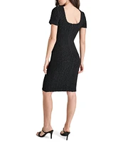 DKNY by Donna Karan Smocked Knit Boat Neck Short Sleeve Square Back Dress