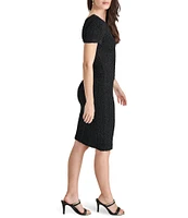 DKNY by Donna Karan Smocked Knit Boat Neck Short Sleeve Square Back Dress