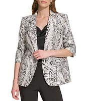 DKNY by Donna Karan Snake Print Notch Lapel Ruched Long Sleeve Blazer Jacket