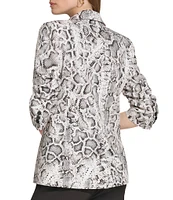 DKNY by Donna Karan Snake Print Notch Lapel Ruched Long Sleeve Blazer Jacket