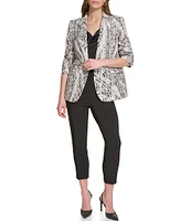 DKNY by Donna Karan Snake Print Notch Lapel Ruched Long Sleeve Blazer Jacket