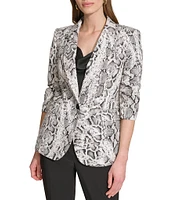 DKNY by Donna Karan Snake Print Notch Lapel Ruched Long Sleeve Blazer Jacket