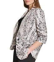 DKNY by Donna Karan Snake Print Notch Lapel Ruched Long Sleeve Blazer Jacket