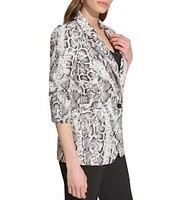 DKNY by Donna Karan Snake Print Notch Lapel Ruched Long Sleeve Blazer Jacket