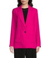 DKNY by Donna Karan Solid Satin Notch Collar Long Sleeve Patch Pocket Button Front Blazer