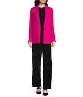 DKNY by Donna Karan Solid Satin Notch Collar Long Sleeve Patch Pocket Button Front Blazer