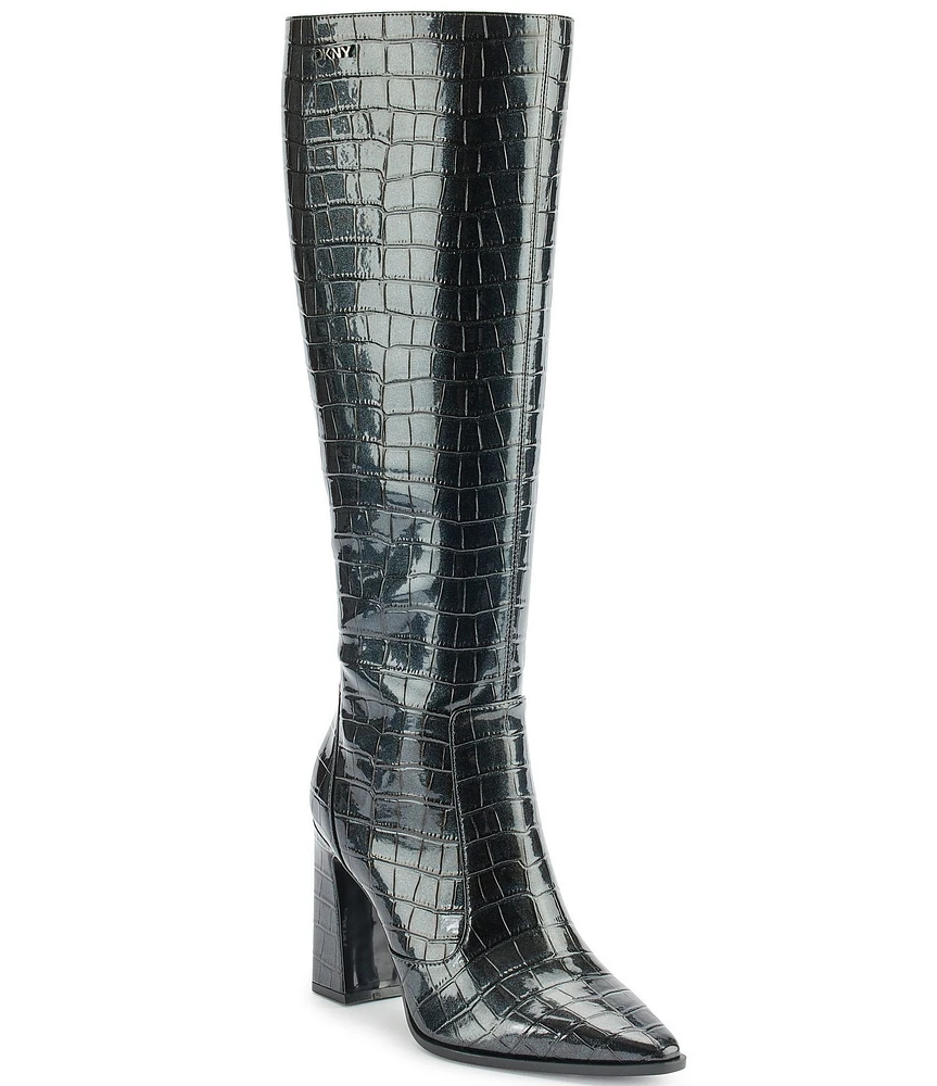 DKNY by Donna Karan Soryn Crocodile Embossed Patent Tall Boots