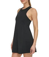 DKNY Sport by Donna Karan Balance Stretch Compression High Crew Neck Sleeveless Racerback Built in Bra Tennis Dress