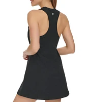 DKNY Sport by Donna Karan Balance Stretch Compression High Crew Neck Sleeveless Racerback Built in Bra Tennis Dress