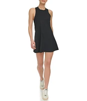 DKNY Sport by Donna Karan Balance Stretch Compression High Crew Neck Sleeveless Racerback Built in Bra Tennis Dress