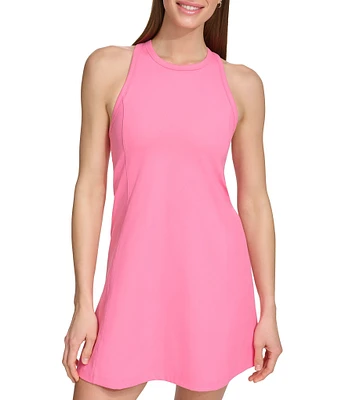 DKNY Sport by Donna Karan Balance Stretch Compression High Crew Neck Sleeveless Racerback Built in Bra Tennis Dress