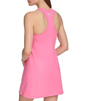 DKNY Sport by Donna Karan Balance Stretch Compression High Crew Neck Sleeveless Racerback Built in Bra Tennis Dress