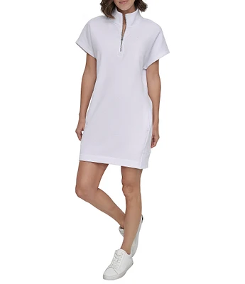 DKNY Sport by Donna Karan Embroidered Logo Quarter-zip Mock Neck Short Sleeve Dress