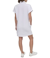 DKNY Sport by Donna Karan Embroidered Logo Quarter-zip Mock Neck Short Sleeve Dress