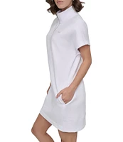 DKNY Sport by Donna Karan Embroidered Logo Quarter-zip Mock Neck Short Sleeve Dress