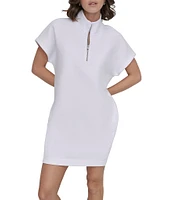 DKNY Sport by Donna Karan Embroidered Logo Quarter-zip Mock Neck Short Sleeve Dress