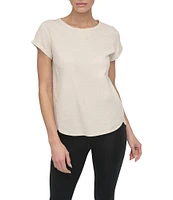 DKNY Sport by Donna Karan Knit Slub Jersey Crew Neck Short Rolled Sleeve T-Shirt