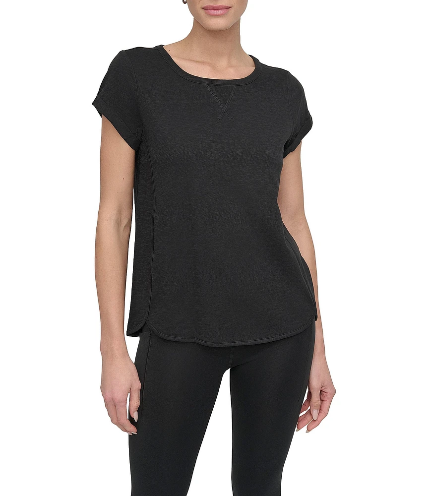 DKNY Sport by Donna Karan Knit Slub Jersey Crew Neck Short Rolled Sleeve T-Shirt