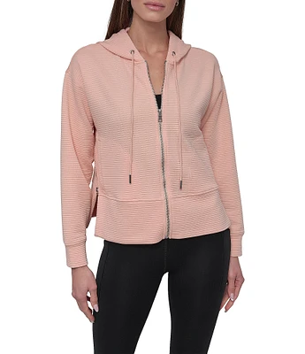 DKNY Sport by Donna Karan Open Front Zip Tech Ottoman Hoodie with Pockets