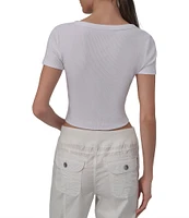 DKNY Sport by Donna Karan Ribbed Notched Crew Neck Short Sleeve Cropped Tee