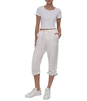DKNY Sport by Donna Karan Ribbed Notched Crew Neck Short Sleeve Cropped Tee