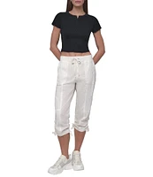 DKNY Sport by Donna Karan Ribbed Notched Crew Neck Short Sleeve Cropped Tee