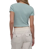 DKNY Sport by Donna Karan Ribbed Notched Crew Neck Short Sleeve Cropped Tee