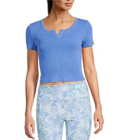 DKNY Sport by Donna Karan Ribbed Notched Crew Neck Short Sleeve Cropped Tee