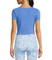 DKNY Sport by Donna Karan Ribbed Notched Crew Neck Short Sleeve Cropped Tee